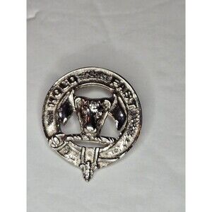 MacLeod Clan Crest Brooch Hold Fast Silver Tone
